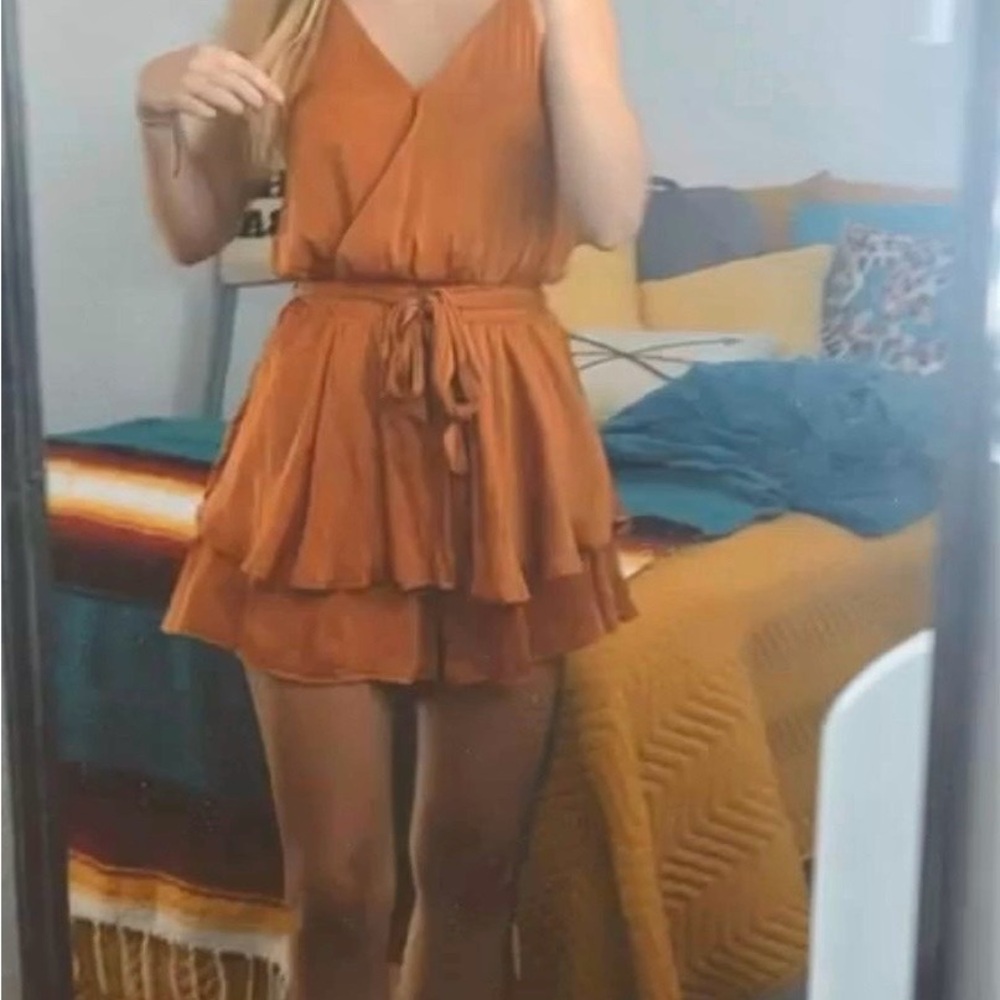 Orange Ruffle Romper Dress - Picture 2 of 2